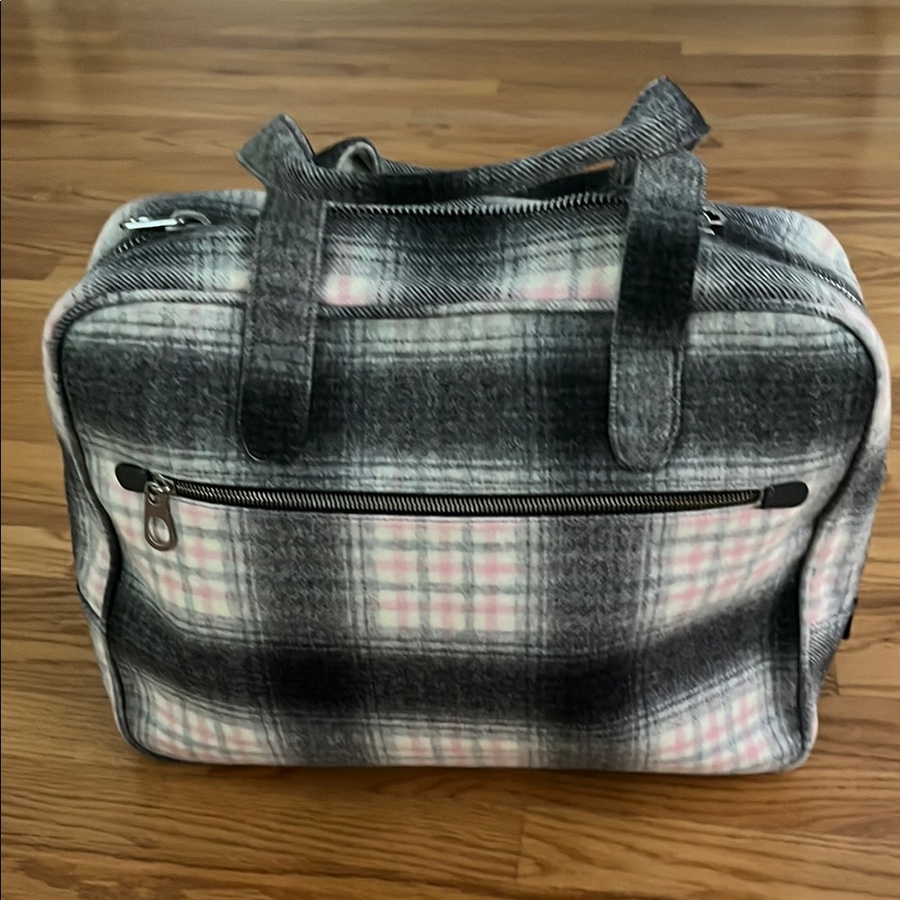 Black Fleece by Thom Browne Plaid Gray and Pink Tote Bag